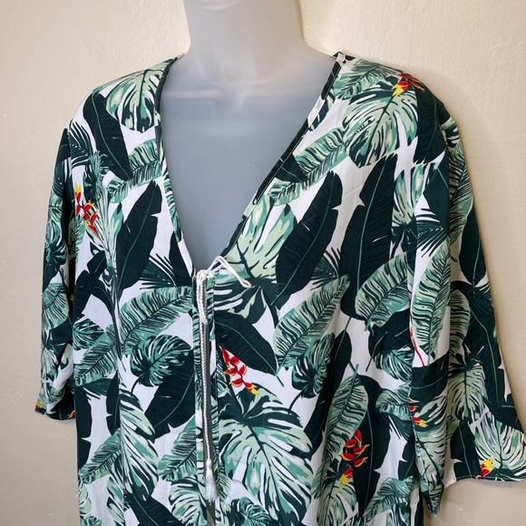 Rachel Zoe NWT Tropical Banana Leaf Pattern Open Front Semi Sheer Duster Kimono - Picture 9 of 16